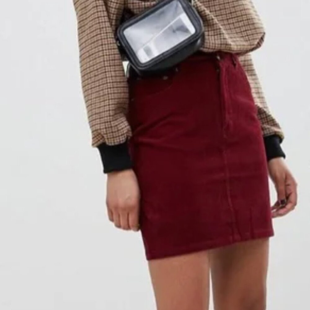 ASOS DESIGN Curve corduroy original skirt in berry UK 18 US 14 maroon 5 pocket